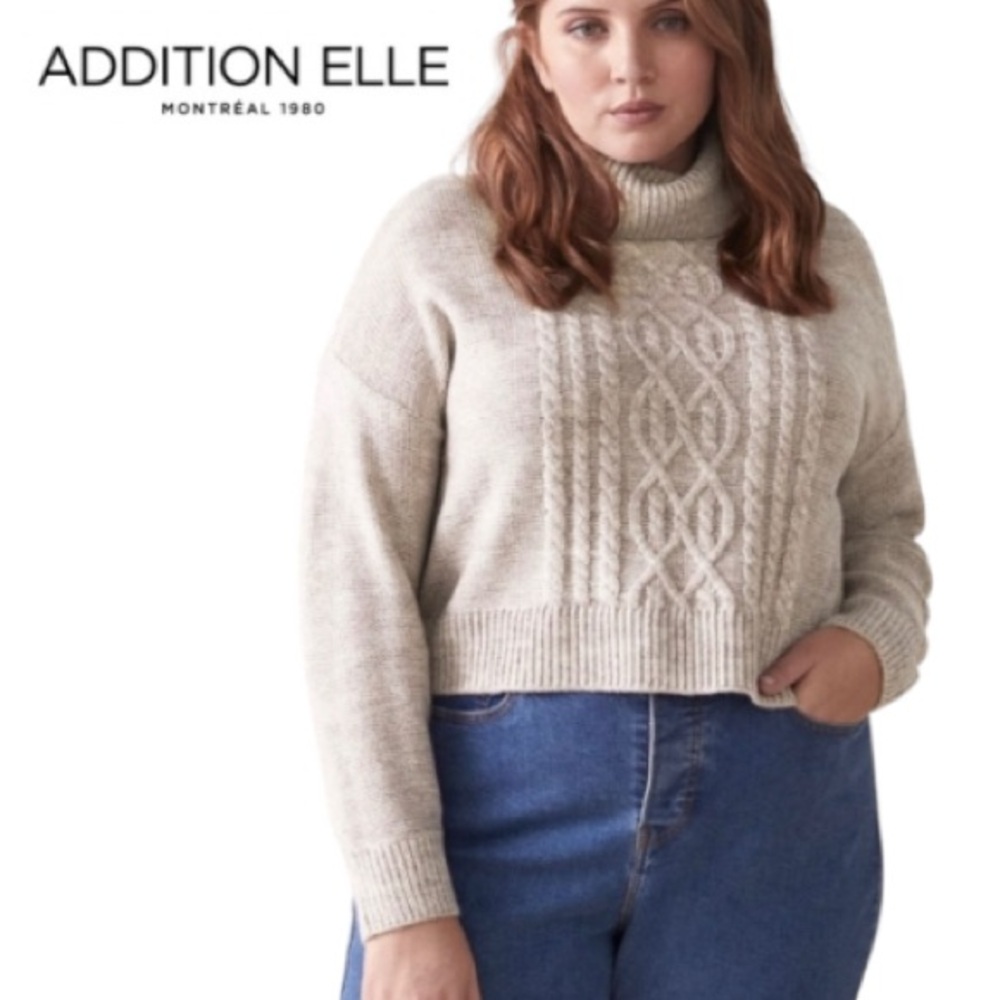 4X Addition Elle Cropped Knit Turtleneck with Cableknit Detail